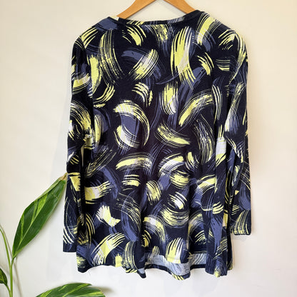 Virtuelle Navy and Yellow Brushstroke Print Top Size S (61cm u/arm)