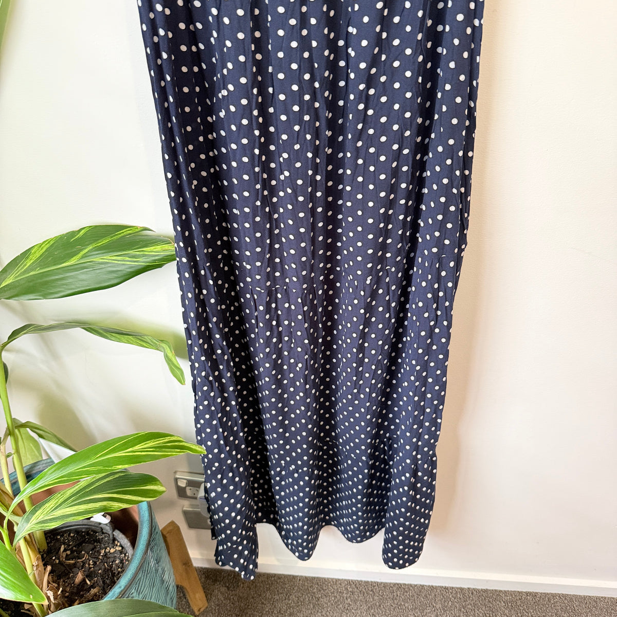 Shein Navy Spot Print Off Shoulder Maxi Dress Size L
