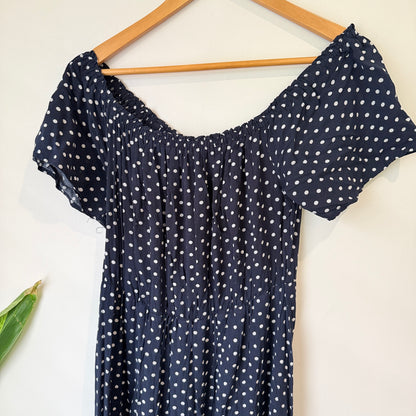 Shein Navy Spot Print Off Shoulder Maxi Dress Size L