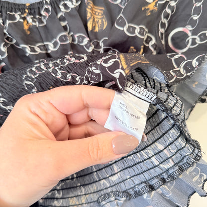 Mirrou Black Chain Print Shirred Crop Top Size 10