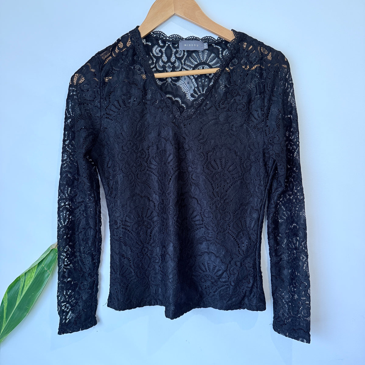 Mirrou Black Lace Long Sleeve Top Size M