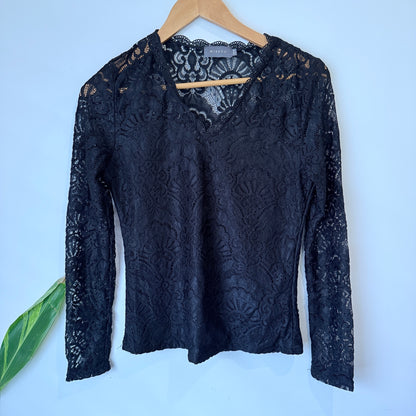 Mirrou Black Lace Long Sleeve Top Size M