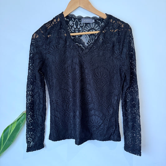 Mirrou Black Lace Long Sleeve Top Size M