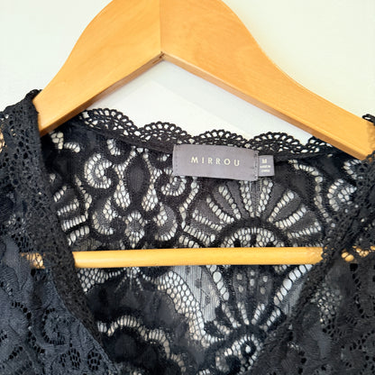 Mirrou Black Lace Long Sleeve Top Size M