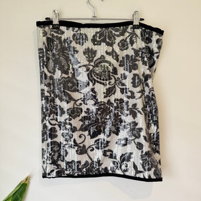 Charlotte Devereux Silver and Black Floral Sequin Skirt Size M