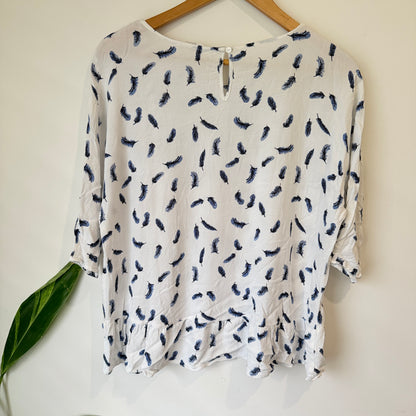 Zest White Feather Print Peplum Top Size 12
