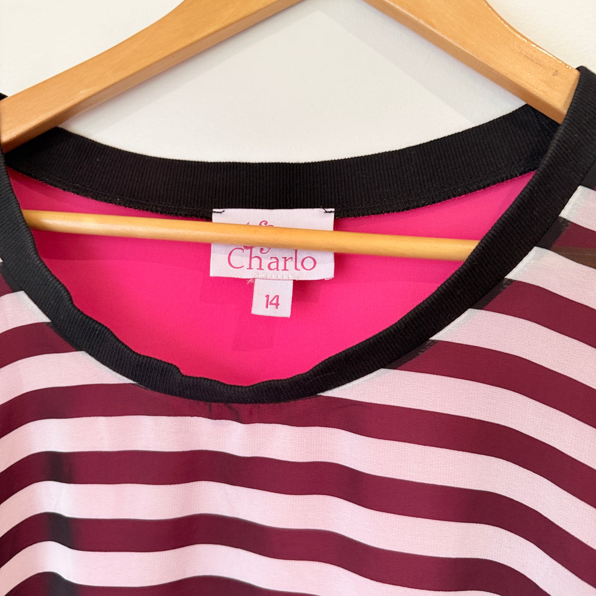 Charlo Pink and Burgundy Stripe Top Size 14