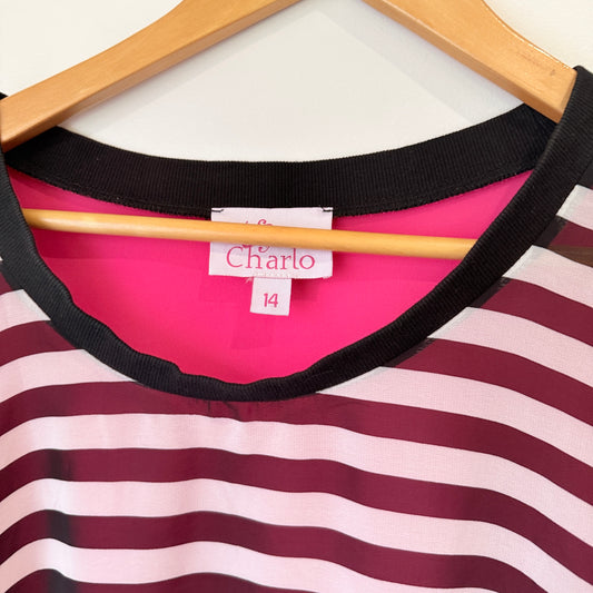 Charlo Pink and Burgundy Stripe Top Size 14
