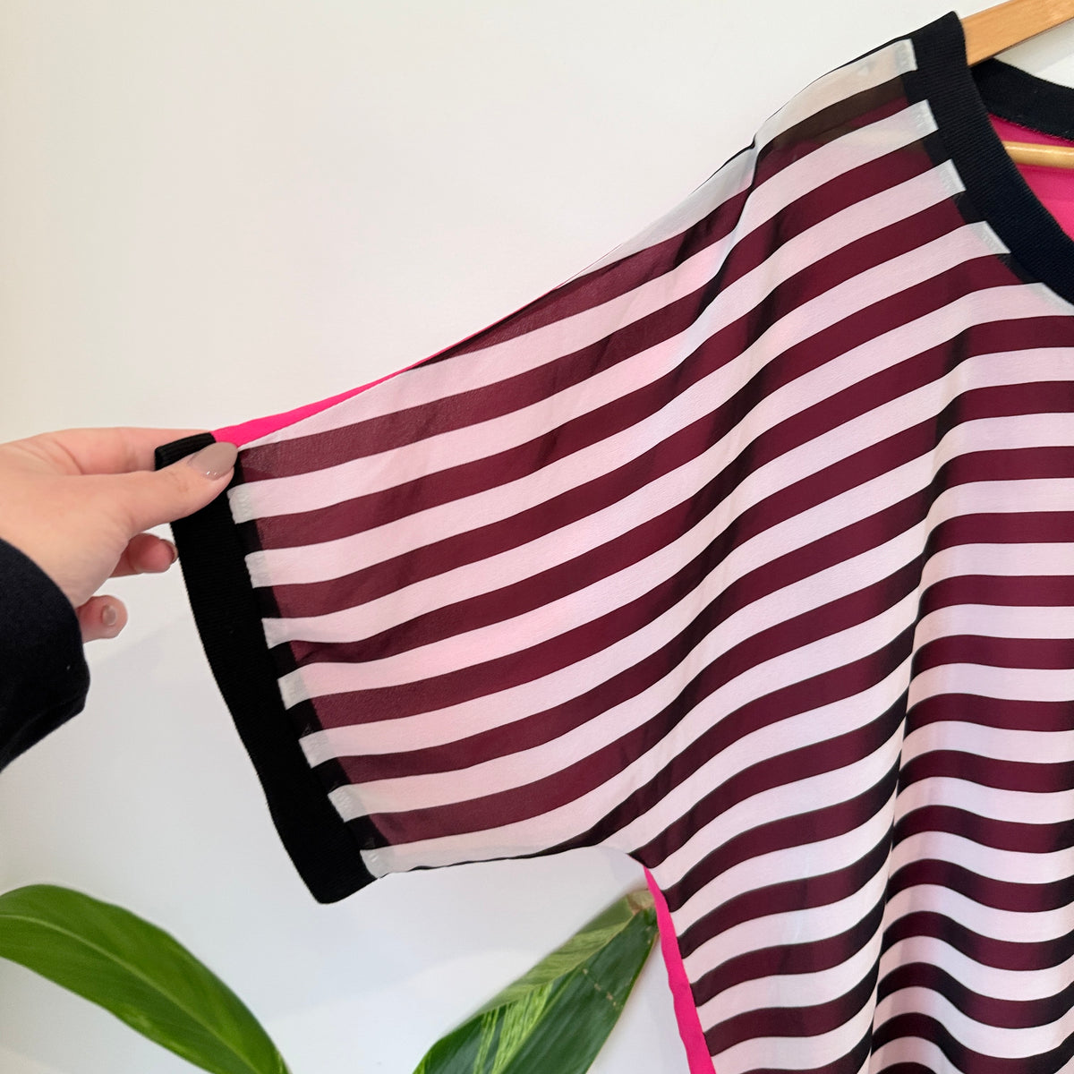 Charlo Pink and Burgundy Stripe Top Size 14