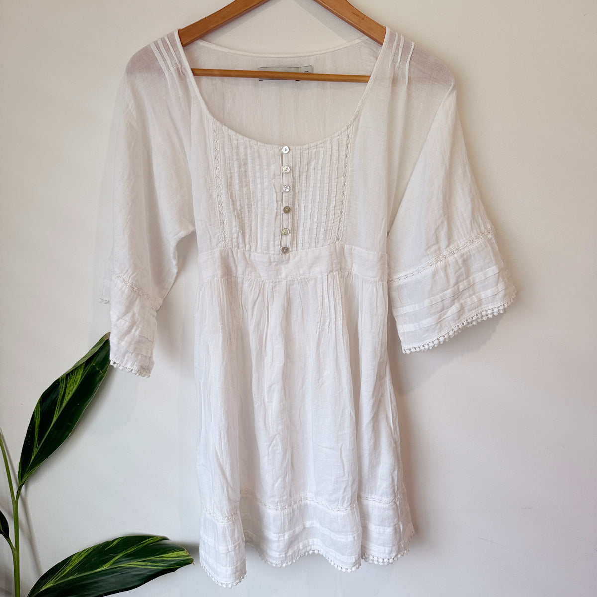 Zara Basic White Cotton Pintuck Tunic Dress Size XS