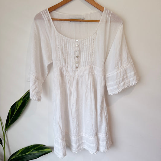 Zara Basic White Cotton Pintuck Tunic Dress Size XS