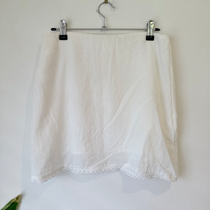 Kookai White Broderie Trim Mini Skirt Size 10
