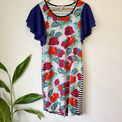 Charlo Multicolour Floral Print Flutter Sleeve Dress Size 8