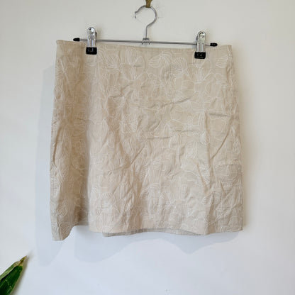 Kookai Beige Embroidered Linen Mini Skirt Size 10