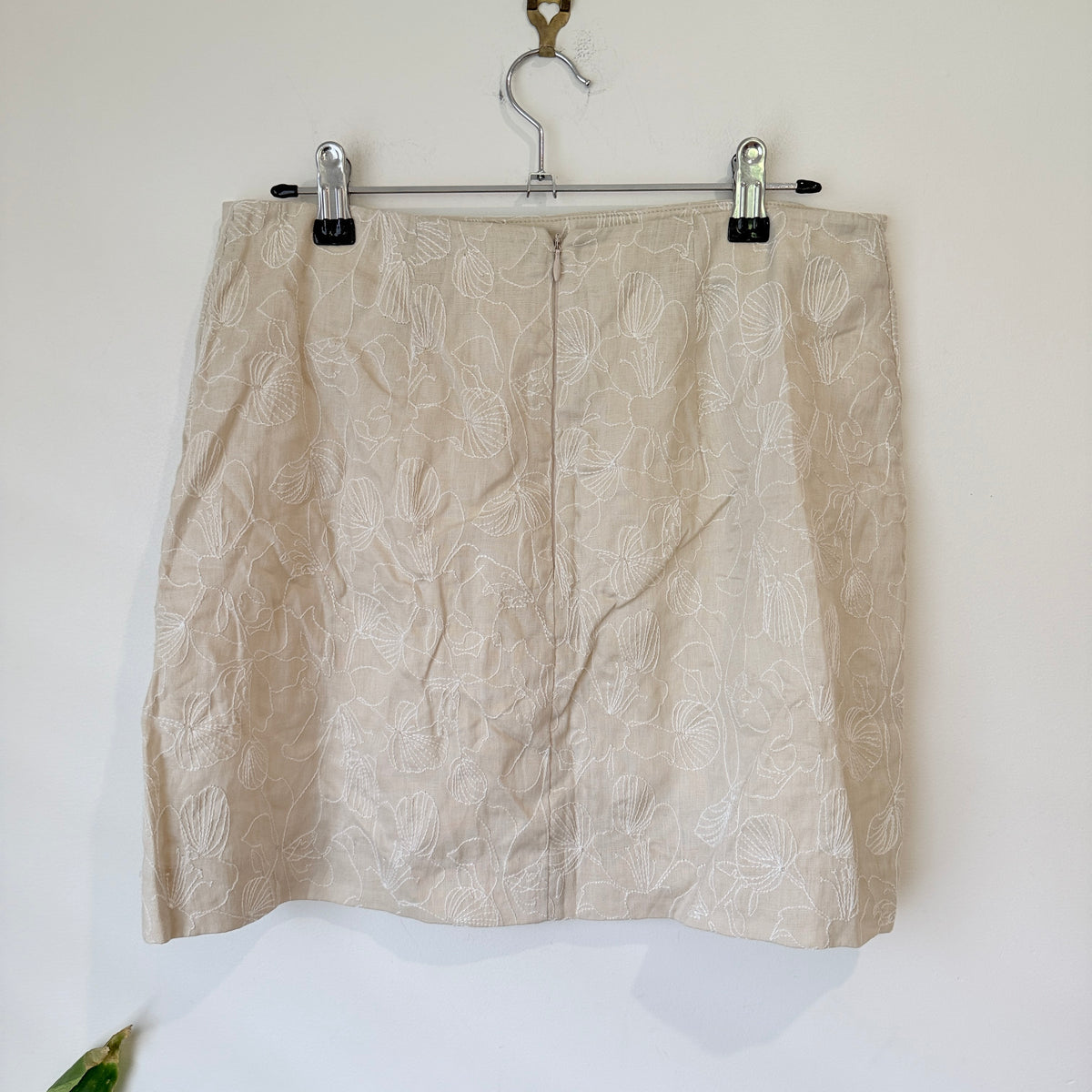 Kookai Beige Embroidered Linen Mini Skirt Size 10