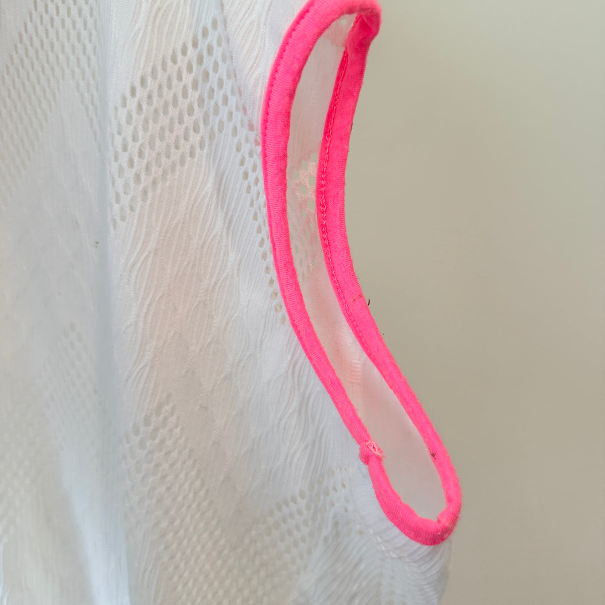 Charlo White Textured Dress with Neon Pink Trim Size 12