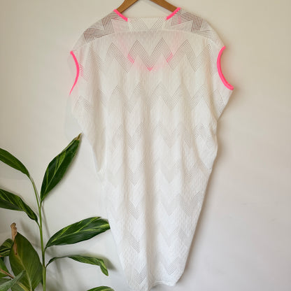 Charlo White Textured Dress with Neon Pink Trim Size 12
