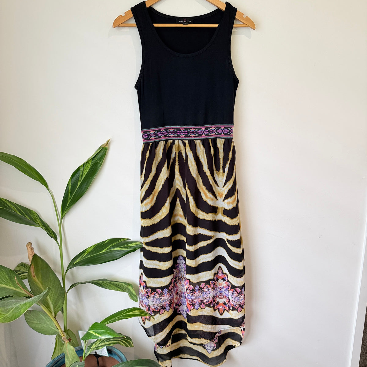Augustine Black and Gold Tiger Print Maxi Dress Size S