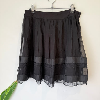 Alannah Hill Black Silk Lace Trim Skirt Size 10