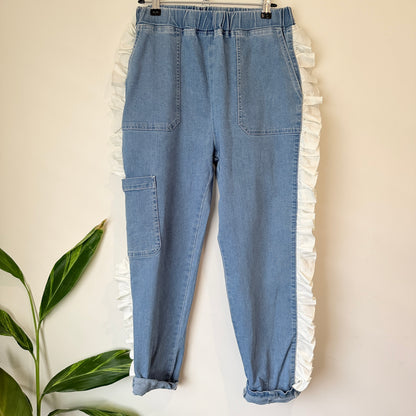 Dangerfield Light Blue Denim Ruffle Trim Joggers Size 8