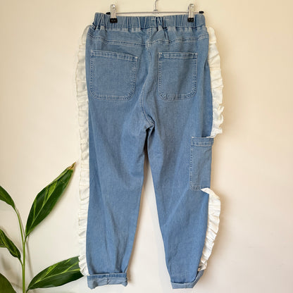 Dangerfield Light Blue Denim Ruffle Trim Joggers Size 8