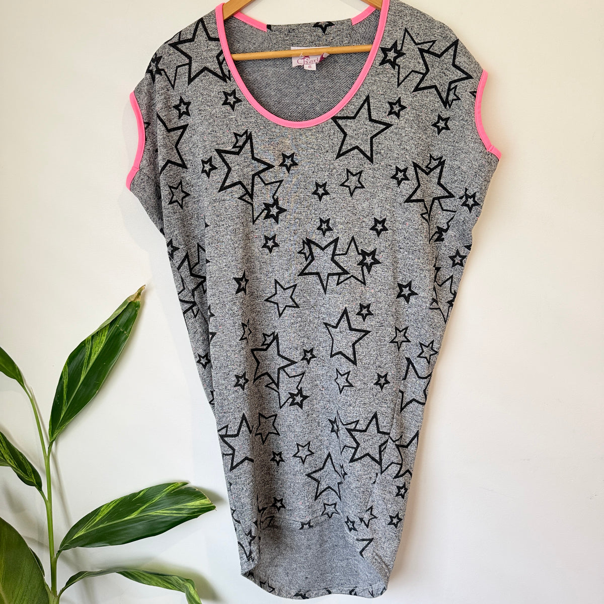 Charlo Grey Star Print Dress with Pink Trim Size 6