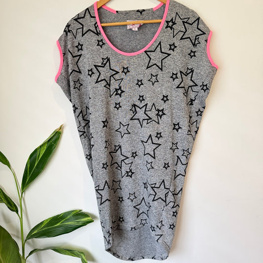Charlo Grey Star Print Dress with Pink Trim Size 6
