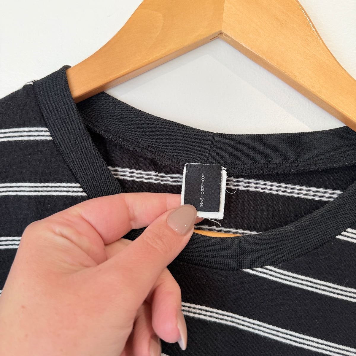 Love Knot War Black and White Stripe Tee with Floral Sleeves