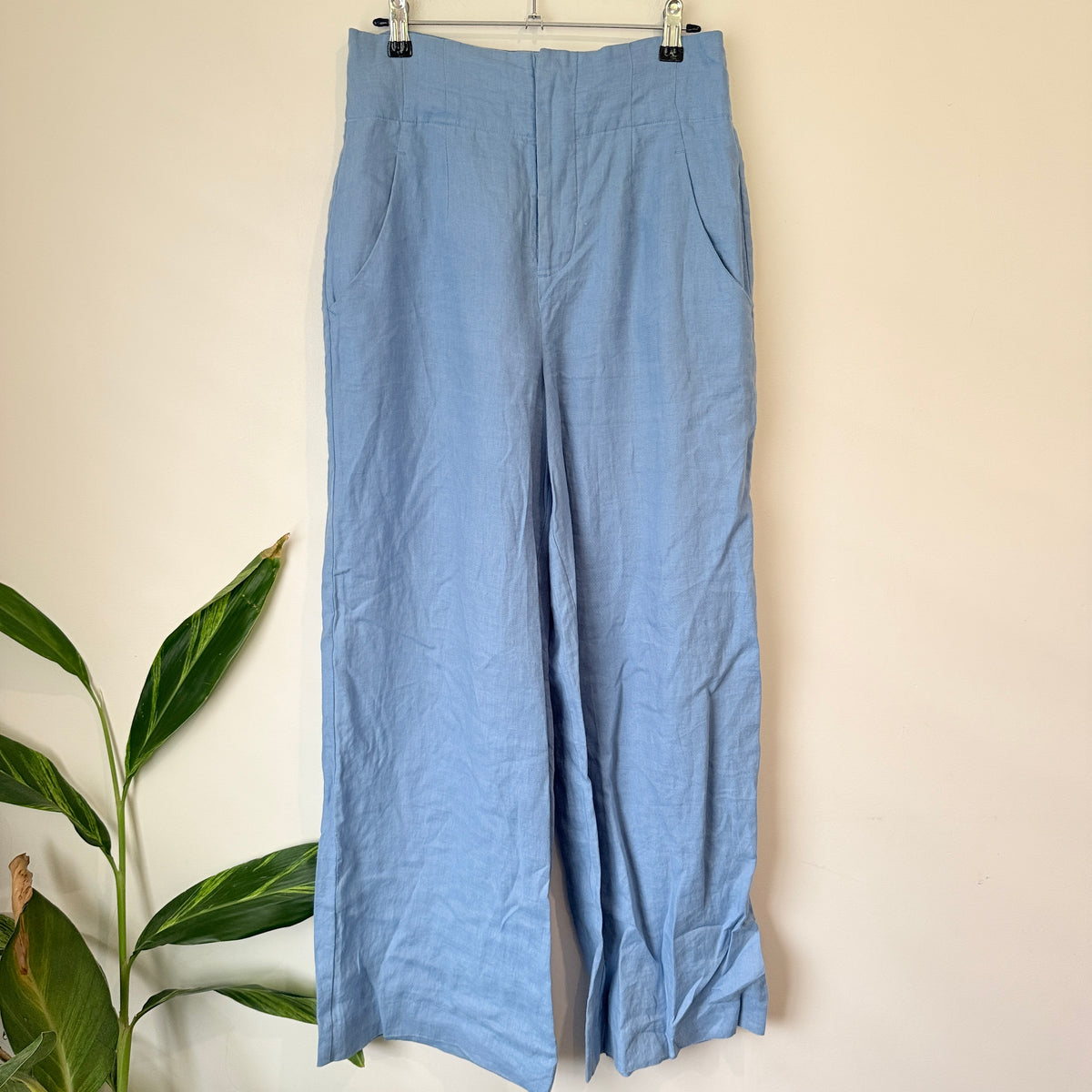Seed Heritage Blue Linen Wide Leg Trousers Size 8
