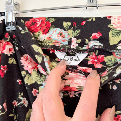 White Chalk Black Floral Print Ruched Skirt Size 12