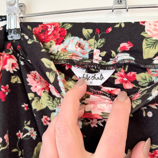 White Chalk Black Floral Print Ruched Skirt Size 12