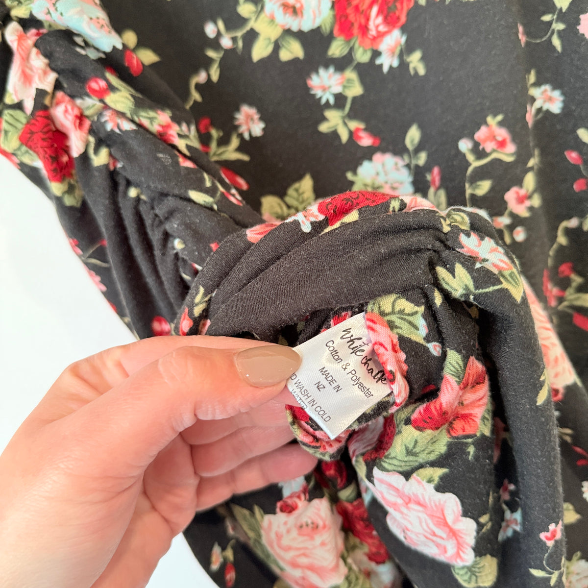 White Chalk Black Floral Print Ruched Skirt Size 12