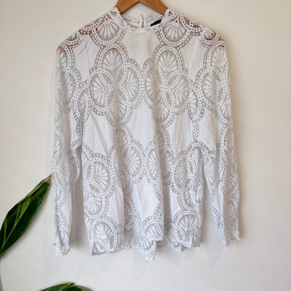 Decjuba White Lace Long Sleeve Top Size 10