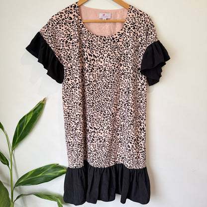 Charlo Blush Leopard Print Ruffle Trim Dress Size 8