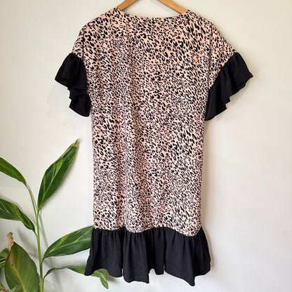 Charlo Blush Leopard Print Ruffle Trim Dress Size 8