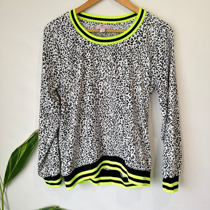 Charlo White and Black Leopard Print Top with Neon Trim Size 8
