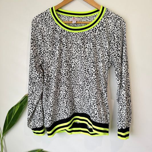 Charlo White and Black Leopard Print Top with Neon Trim Size 8