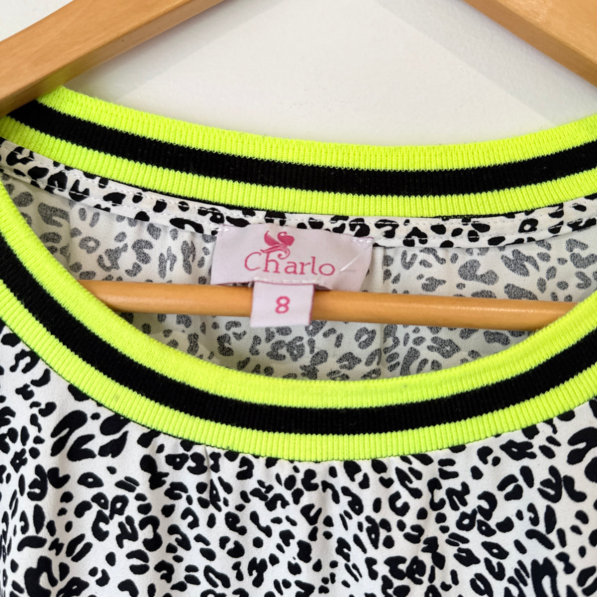 Charlo White and Black Leopard Print Top with Neon Trim Size 8