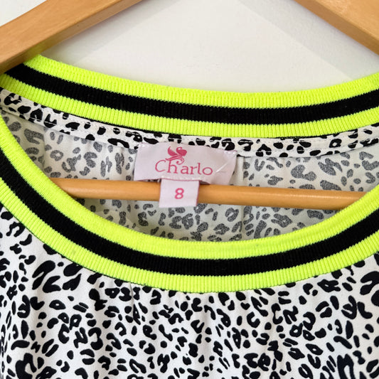 Charlo White and Black Leopard Print Top with Neon Trim Size 8