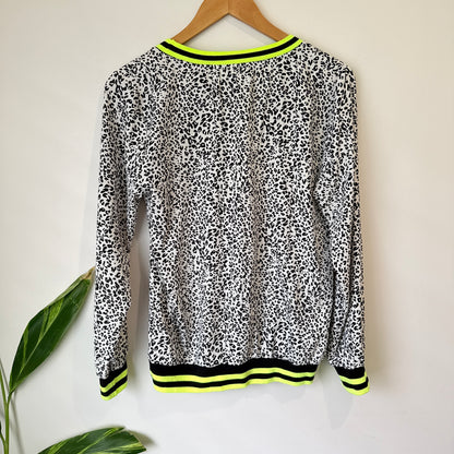 Charlo White and Black Leopard Print Top with Neon Trim Size 8