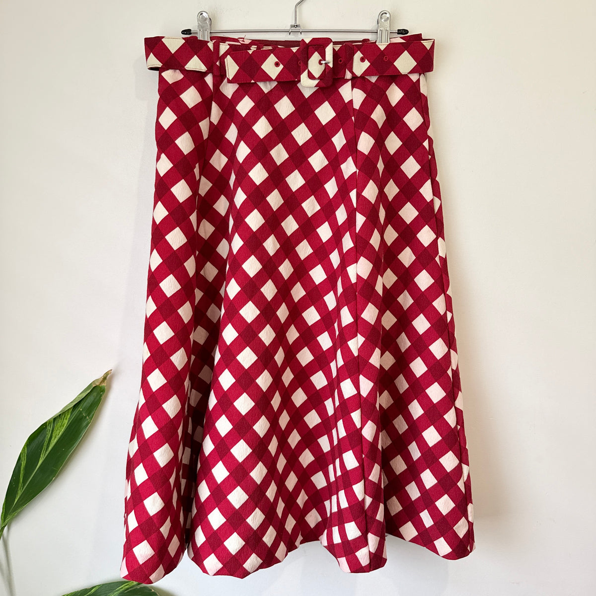 PEONY Plaid Diamond Print Wool Silk Skirt Size 8
