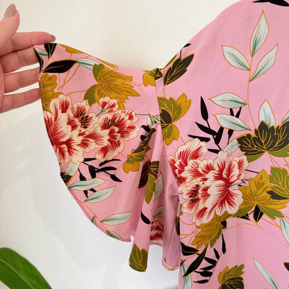 Augustine Pink Floral Print Flutter Sleeve Top Size S
