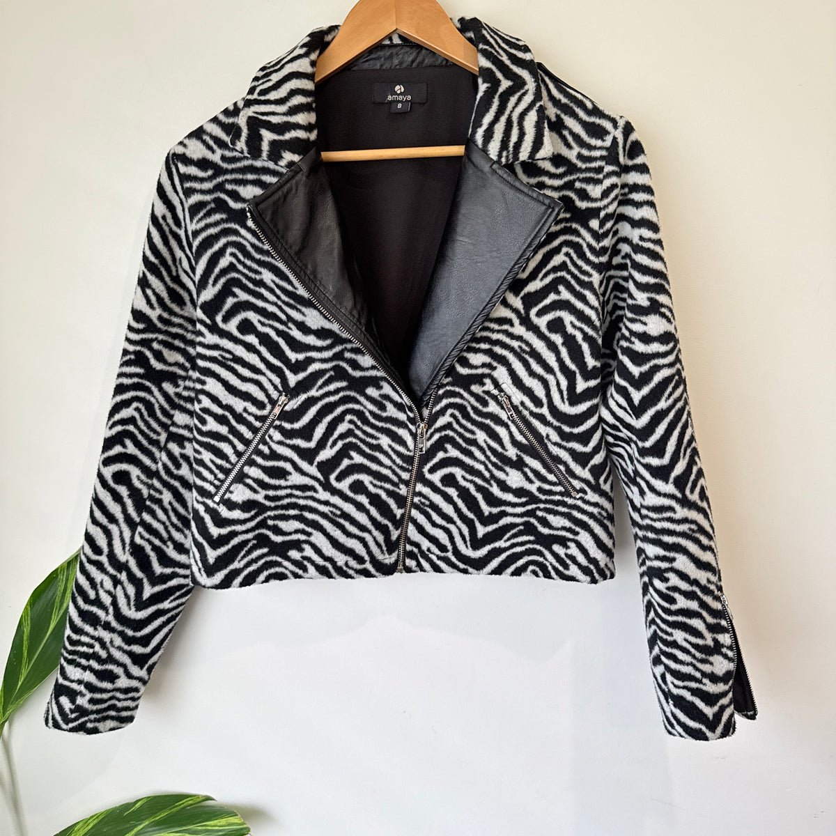 Amaya Zebra Print Biker Jacket Size 8