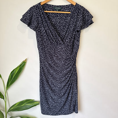 Lauren by Ralph Lauren Navy Print Faux Wrap Dress Size 6