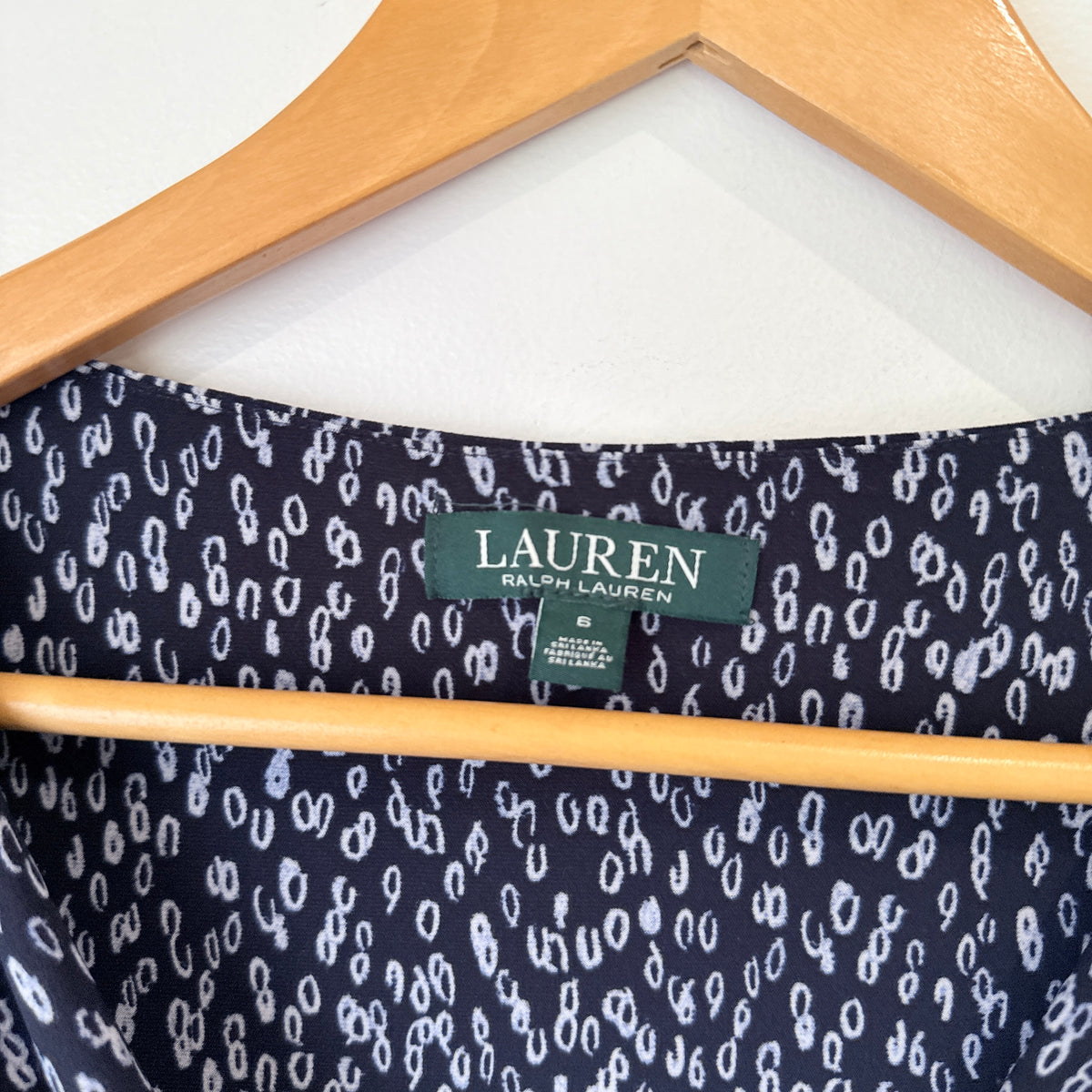 Lauren by Ralph Lauren Navy Print Faux Wrap Dress Size 6