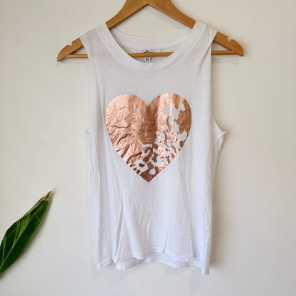 Alaska Tees White Rose Gold Heart Print Tank Size XS