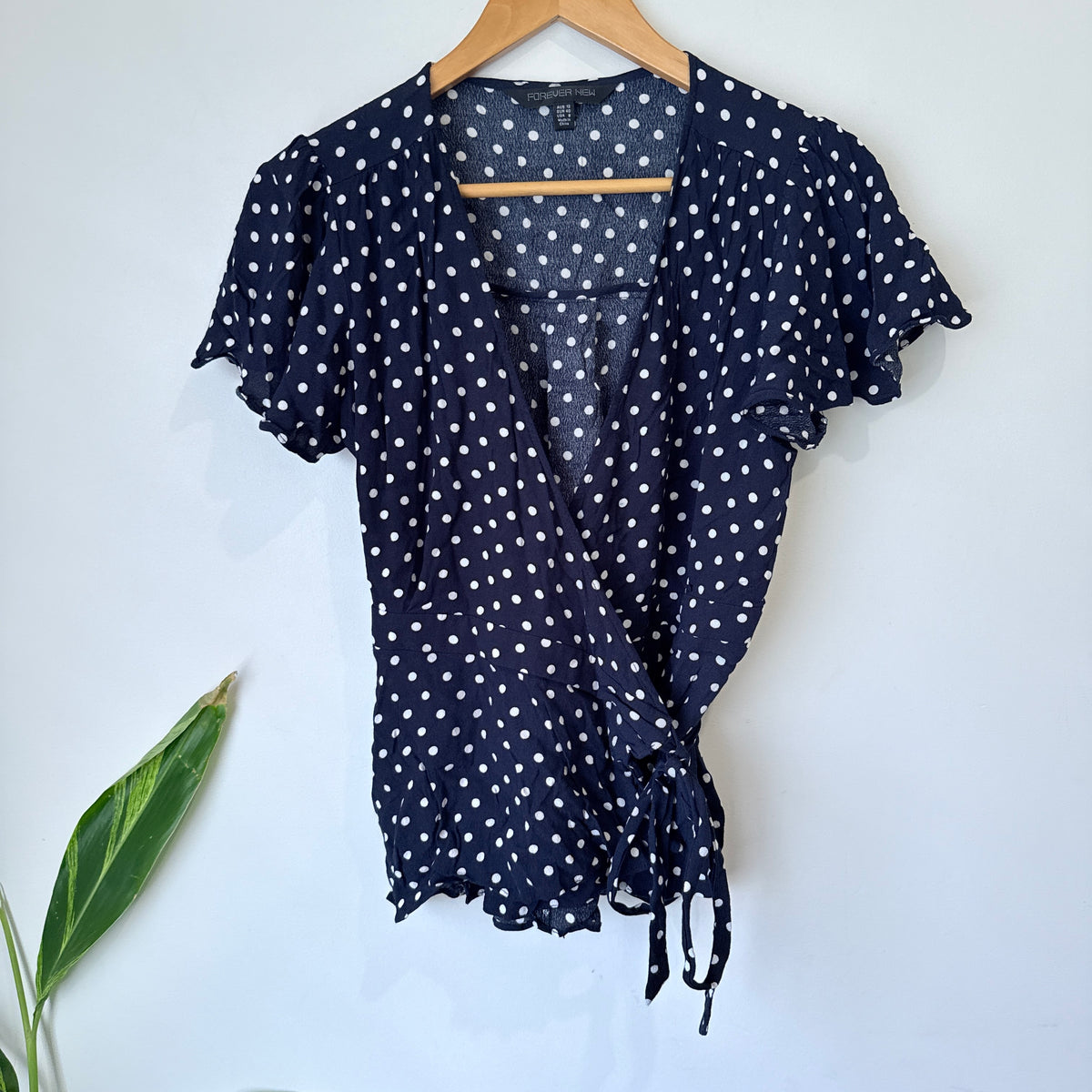 Forever New Navy Polka Dot Wrap Top Size 12