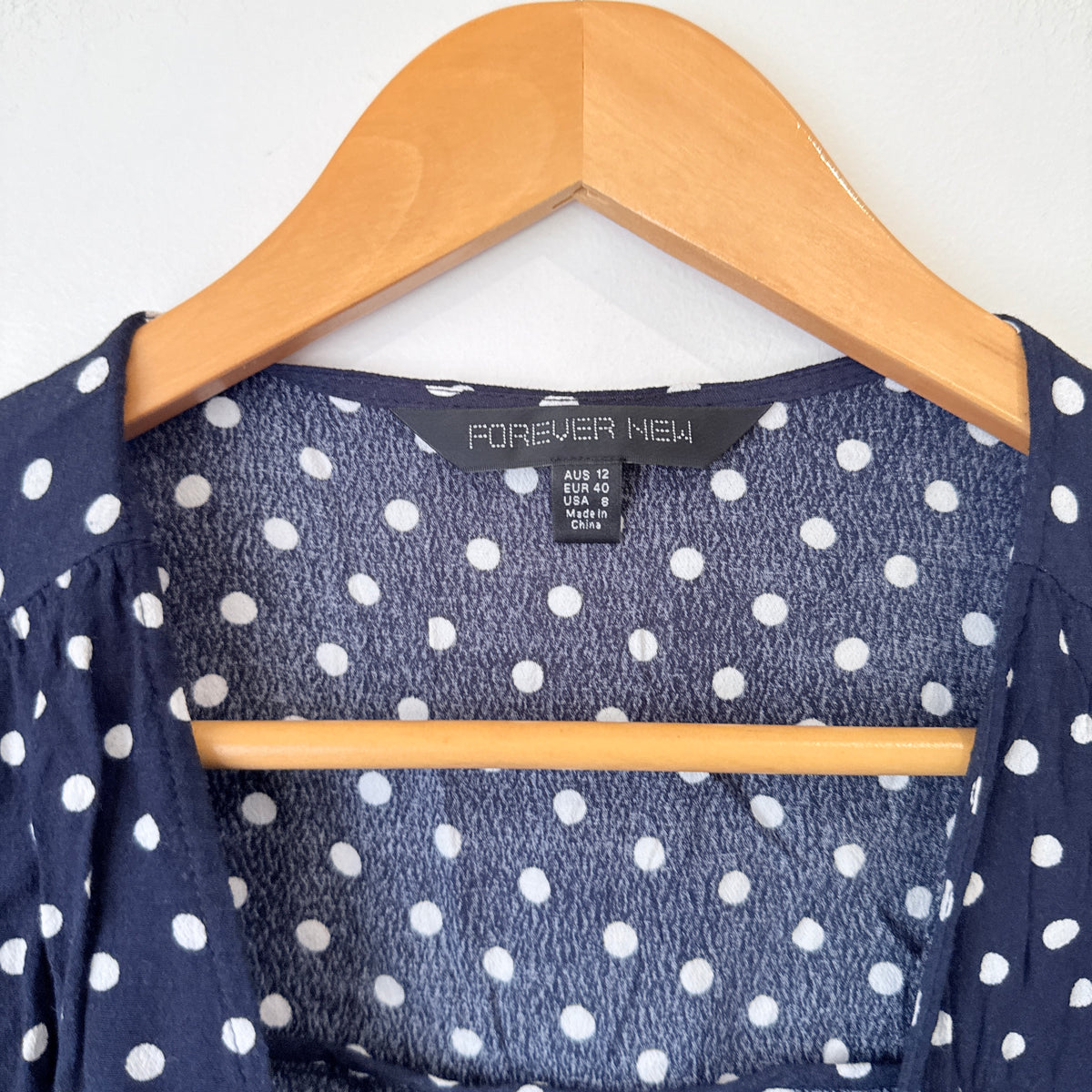 Forever New Navy Polka Dot Wrap Top Size 12