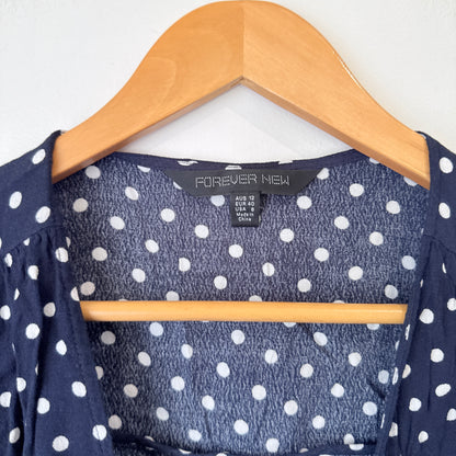 Forever New Navy Polka Dot Wrap Top Size 12