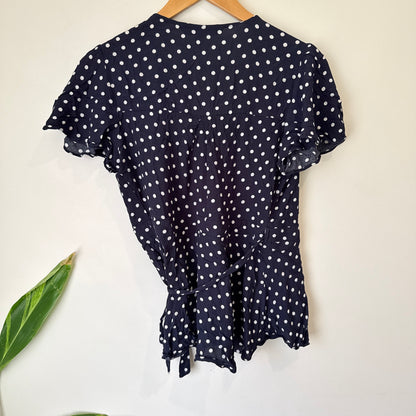 Forever New Navy Polka Dot Wrap Top Size 12